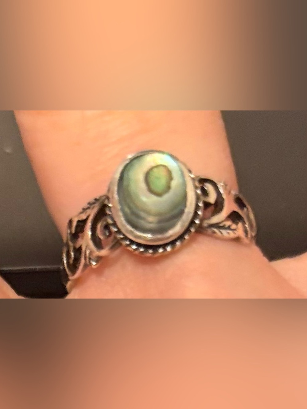 Sterling Silver Abalone Shell Oval Ring - Green/Blue